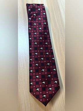 Austico apparel Red and Black Checked Tie with Silver Kangaroo Motif